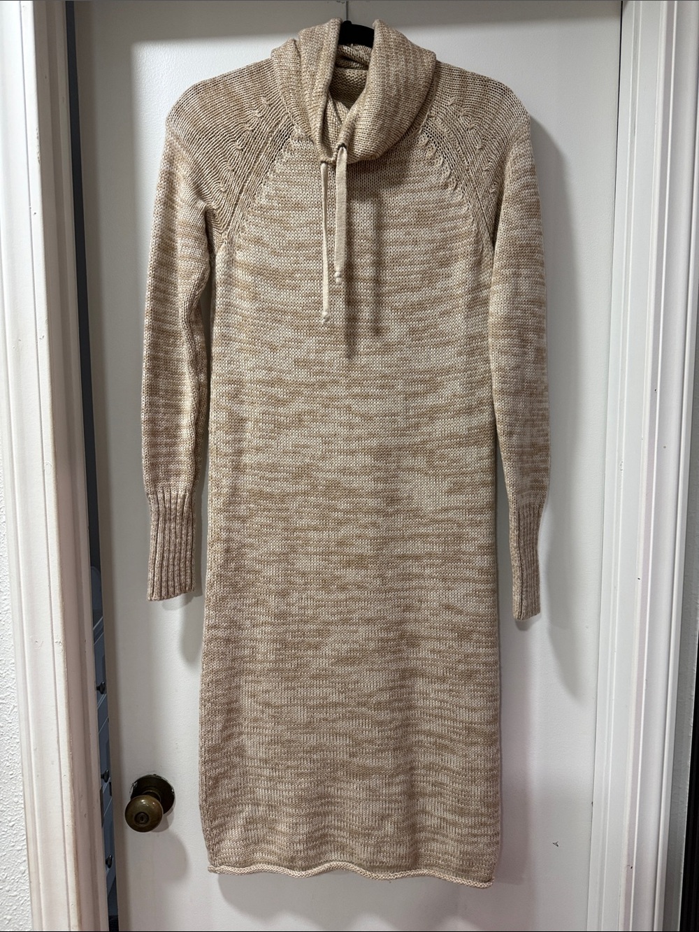 Athleta Cream-Beige Cowl Neck Long Sleeve Sweater Dress